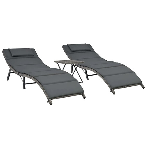 Maison Chic lot de 3 Ensemble de Bain de soleil, Chaises longues pliables Résine tressée Gris -GKD20173