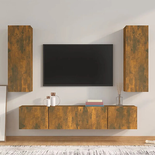 Maison Chic Ensemble de meubles TV 4 pcs | Banc TV Moderne pour salon | Meuble de Rangement - Chêne fumé Bois d'ingénierie -MN84980