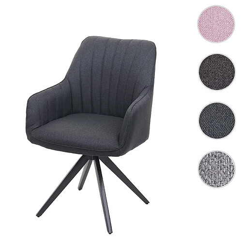 Mendler Chaise de salle à manger HWC-H73, fauteuil, chaise de cuisine, avec accoudoirs,acier rétro, tissu ~ gris foncé