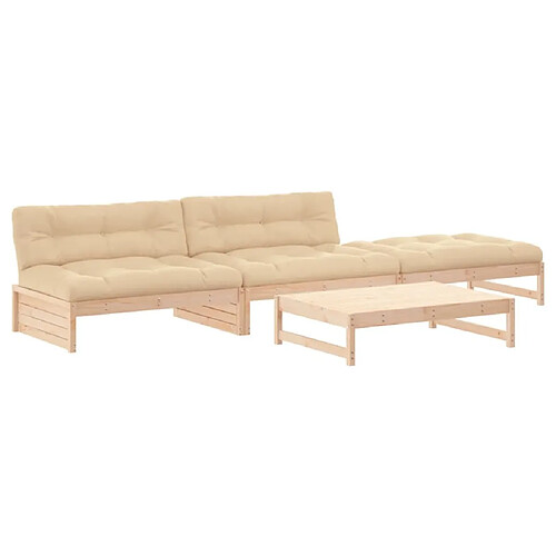 Maison Chic Salon de jardin 4 pcs + coussins - Mobilier/Meubles de jardin - Table et chaises d'extérieur bois massif -MN52948