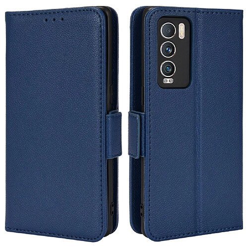 Etui en PU texture litchi avec support, bleu foncé pour votre Realme GT Explorer Master