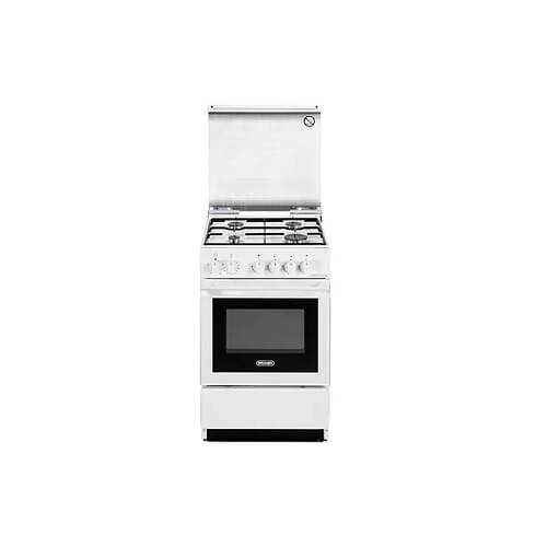 DeLonghi SESW 554 NED Cuisinière et Piano de Cuisson 4 Foyers Gaz Électrique Rangement Bouton Blanc