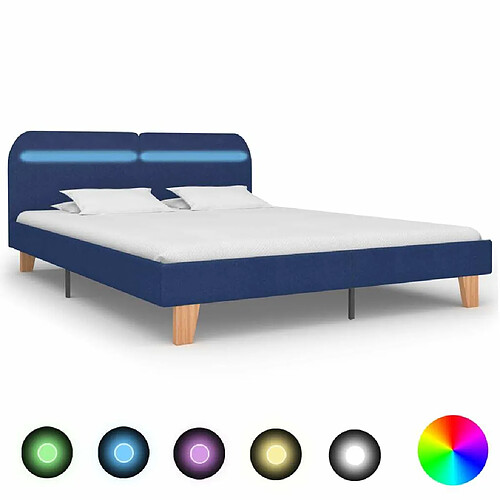 Maison Chic Lit adulte - Cadre de lit avec LED,Structure du lit Contemporain Bleu Tissu 180 x 200 cm -MN62834