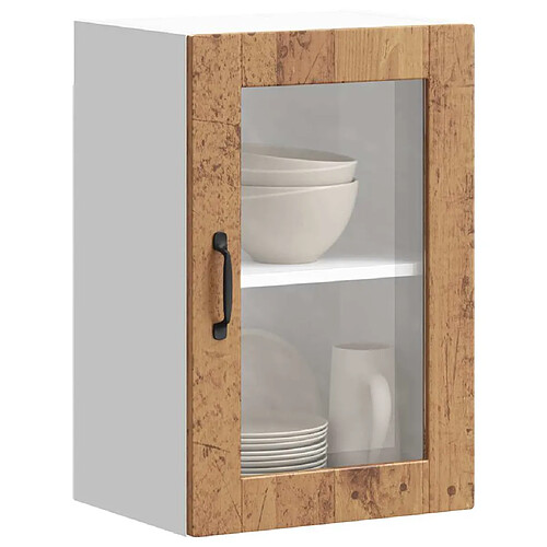 vidaXL Armoire murale de cuisine avec porte en verre Porto vieux bois