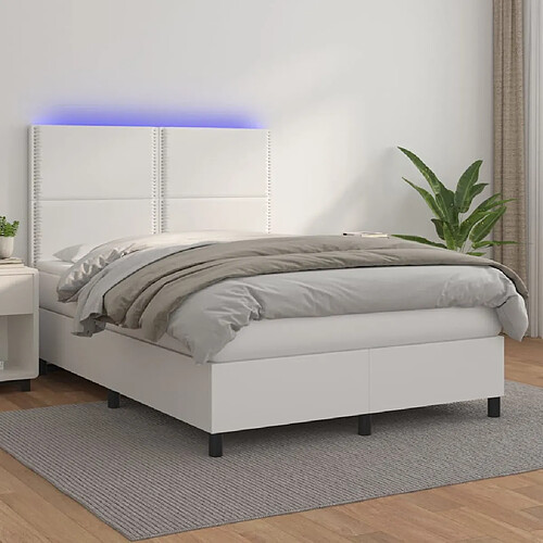 vidaXL Sommier à lattes de lit avec matelas et LED Blanc 140x190 cm