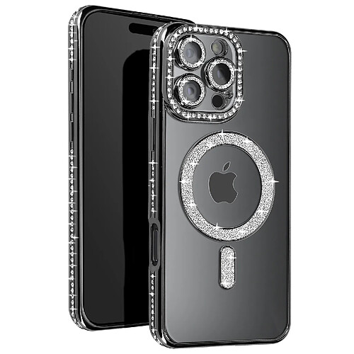 Avizar Coque Diamant pour iiPhone 16 Pro Max MagSafe Contour Strass Noir