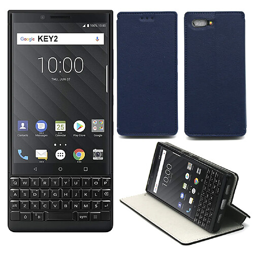 Xeptio Etui Luxe Blackberry Key 2 Ultra Slim bleu Style Cuir avec Stand - Housse Coque Antichoc de Protection pour Blackberry KeyOne 2/Key2 Smartphone 2018 - Accessoires Pochette Exceptional Case !