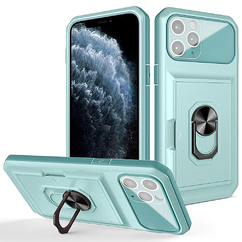 Coque en TPU + acrylique anti-rayures avec béquille rotative et porte-carte Vert clair/vert clair pour votre iPhone 11 Pro 5.8 pouces