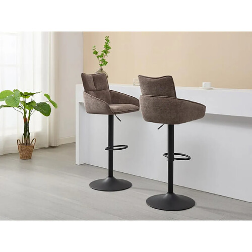 Vente-Unique Lot de 2 tabourets de bar en tissu et métal noir - Hauteur réglable - Taupe - LIKOLIA