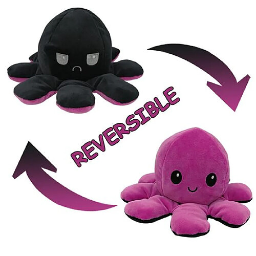 RedMiter Peluche poulpe réversible double face 20 cm -violet + noir