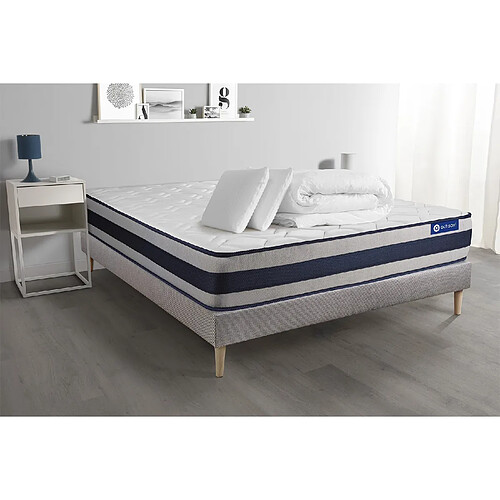 ACTISOM Pack prêt à dormir matelas Latex et Mémoire de forme ACTILATEX ERGO 200x200 cm + sommier KIT gris + 2 oreillers + couette