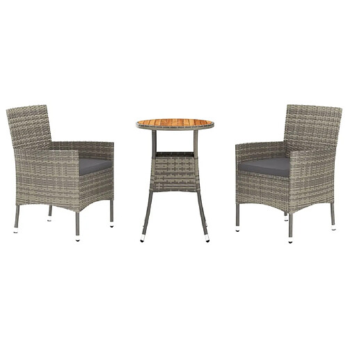 Maison Chic Ensemble de bistro 3 pcs coussins,Table + chaises + coussins de jardin gris poly rotin -GKD893758