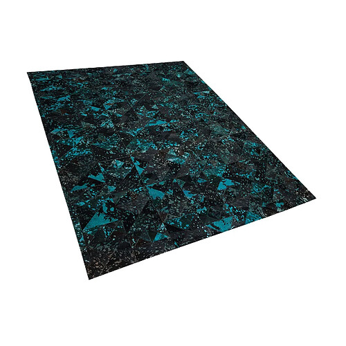 Beliani Tapis en cuir marron et turquoise 160 x 230 cm ATALAN