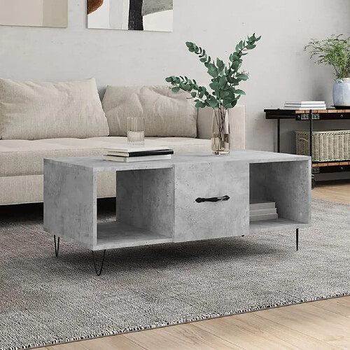 vidaXL Table basse gris béton 102x50x40 cm bois d'ingénierie