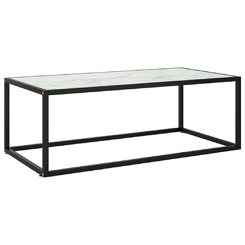 vidaXL Table basse Noir avec verre marbre blanc 100x50x35 cm