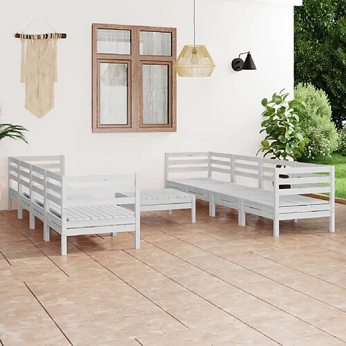 vidaXL Salon de jardin 9 pcs Blanc Bois de pin massif