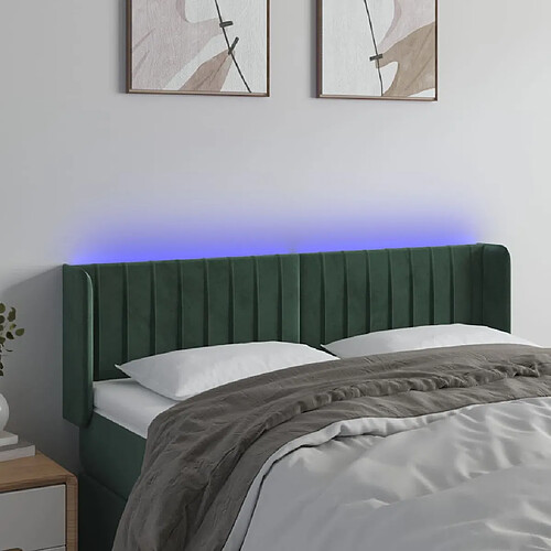 vidaXL Tête de lit à LED Vert foncé 147x16x78/88 cm Velours