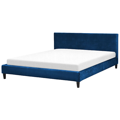 Beliani Lit double en velours bleu foncé 180x200 cm FITOU