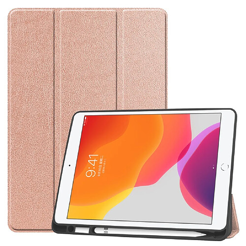 Etui en PU avec support tri-pliure or rose pour votre Apple iPad 10.2 (2019)