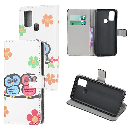 Etui en PU impression de motifs avec support hiboux et coeurs pour votre Samsung Galaxy A21s