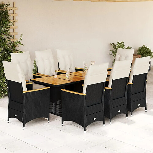 vidaXL Ensemble de bistro de jardin 9 pcs coussins noir poly rotin