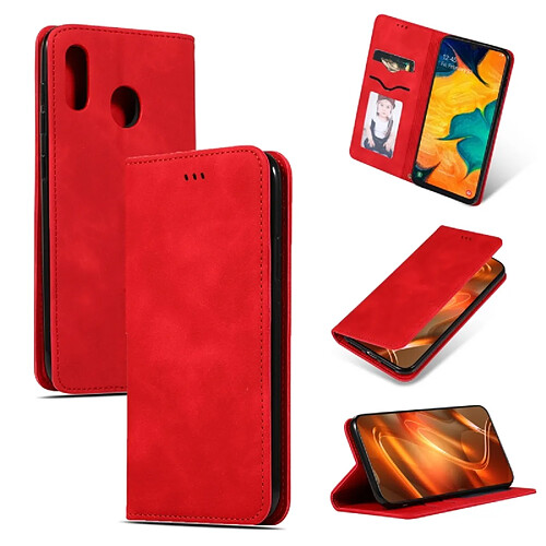 Wewoo Housse Coque Etui en cuir avec rabat horizontal magnétique Business Skin Feel pour Samsung Galaxy A20 et A30 rouge