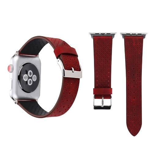 Wewoo Bracelet rouge pour Apple Watch Series 3 et 2 & 1 42mm simple mode en cuir véritable motif de trou