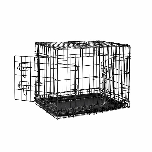 dibea DC00491, Cage de transport pour chiens et petits animaux, boîte solide en fil métallique robuste, pliable, 2 Portes, avec Bac inférieur , Taille M