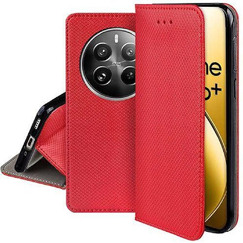 Htdmobiles Housse etui portefeuille avec coque interieure en silicone pour Realme 12 Pro et Realme 12 Pro+ Plus 5G + verre trempe - ROUGE MAGNET