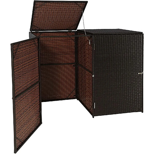 Decoshop26 Abri de poubelles extérieur conteneurs à ordures jusqu'à 2 bacs avec couvercle poly rotin 2x120 litres marron 04_0002856