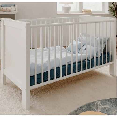 Mes Lit bébé 70x140 cm décor blanc avec sommier - LANDZY