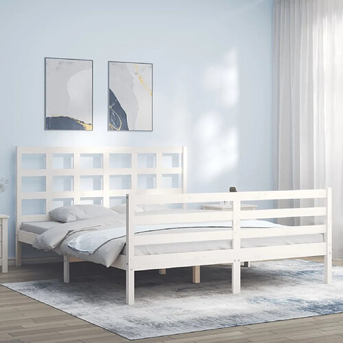 Maison Chic Lit adulte - Cadre Structure de lit avec tête de lit Contemporain blanc 160x200 cm bois massif -MN93779