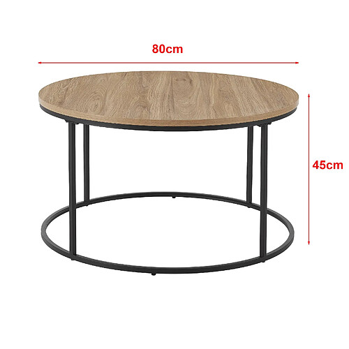 Helloshop26 Table basse ronde diamètre 80 cm noir et effet bois 03_0008451