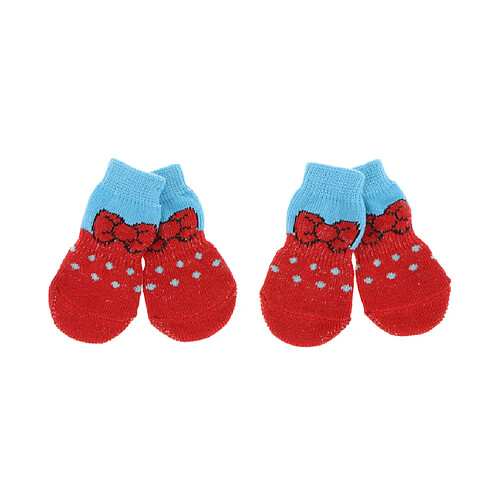 4 pcs chien chaussettes chien plancher poignée chaussettes chaussures bottes antidérapant protecteur chaussettes l rouge