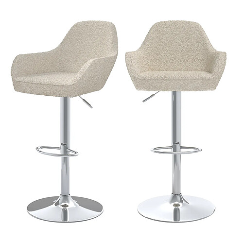 Rendez Vous Deco Chaise de bar Adam effet laine bouclette blanc cassé 63/83 cm (lot de 2)