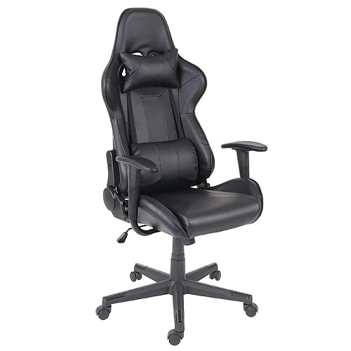 Decoshop26 Fauteuil chaise de bureau gamer sur roulettes mécanisme de bascule en synthétique noir 04_0001853