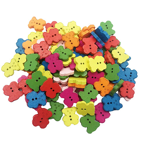 100 pcs mixte couleur ours forme bois boutons 2 trous pour la couture scrapbooking