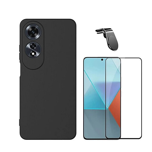 NIS Kit De Film En Verre Trempé À Couverture Complète + Étui En Silicone Flexible + Support De Voiture L Compatible Avec Oppo A60 - Noir