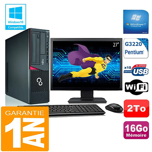 PC Fujitsu Esprimo E720 E85+ SFF G3220 RAM 16Go Disque 2 To Wifi W7 Ecran 27" · Occasion