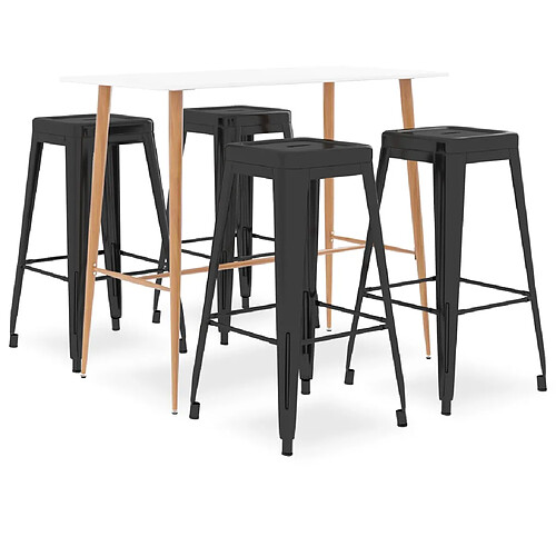 vidaXL Ensemble de bar 5 pcs Blanc et noir