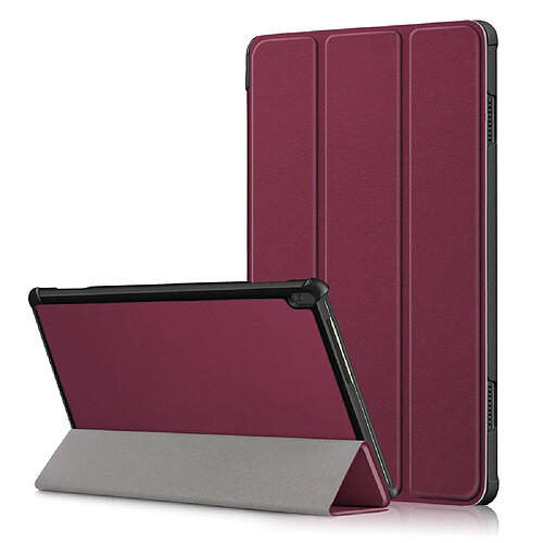 Etui en PU avec support tri-pliure rouge vin pour votre Lenovo Tab M10 TB-X605F/TB-X505