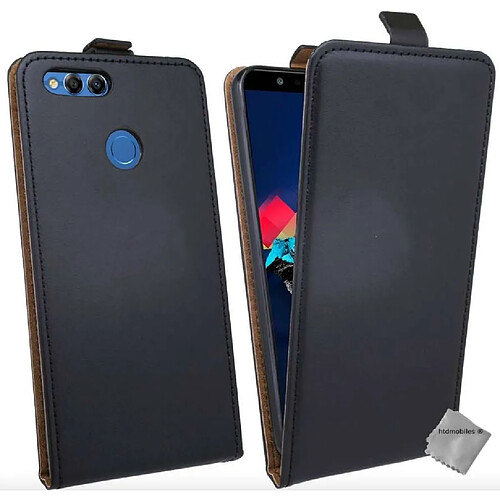 Htdmobiles Housse etui PU cuir fine pour Huawei Honor 7X + verre trempe - NOIR