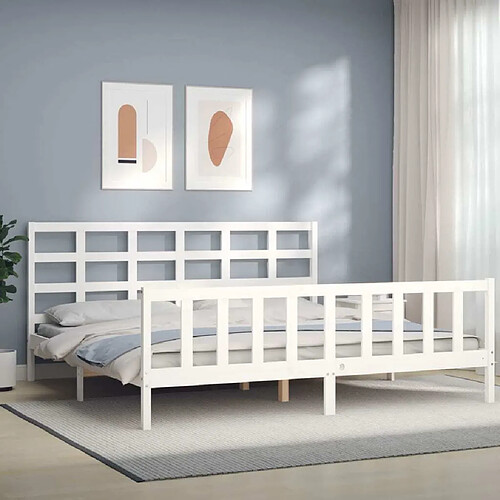 Maison Chic Lit adulte - Cadre Structure de lit avec tête de lit Contemporain blanc 200x200 cm bois massif -MN77548