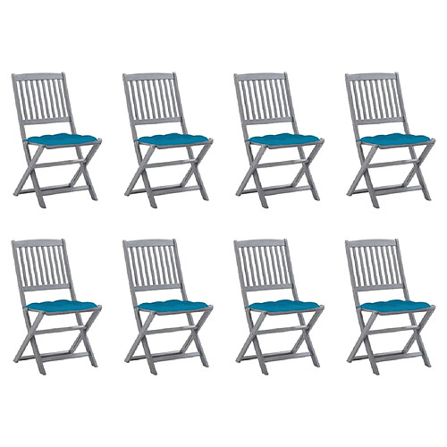 vidaXL Chaises pliables d'extérieur lot de 8 et coussins Bois d'acacia