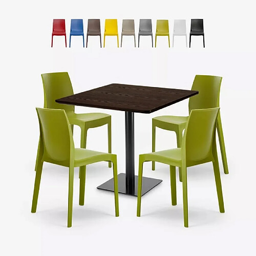 Grand Soleil Ensemble 1 Table Horeca 90x90cm et 4 Chaises Empilables Restaurant Bar Cuisine Jasper - Anis vert