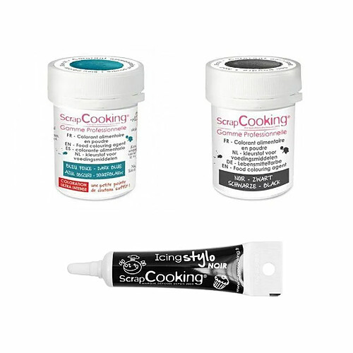 Scrapcooking 2 colorants alimentaires noir-bleu foncé + Stylo glaçage noir