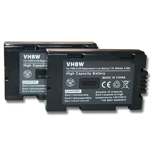 vhbw 2x Batteries remplacement pour Panasonic CGR-D53, CGR-D53A, CGR-D54s, CGR-D815, VSB0418, VW-VBD20 pour caméra vidéo caméscope (900mAh, 7,2V, Li-