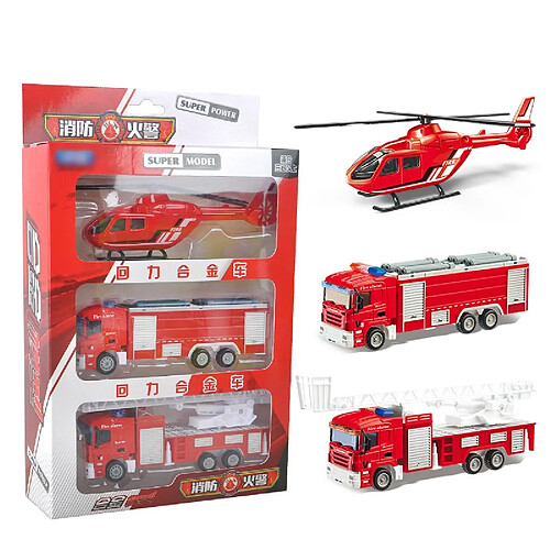 Universal Jouets pour enfants, roulettes en or, trois paquets d'échelles d'incendie, réservoirs d'eau, camions, hélicoptères, modèles, cadeaux pour garçons.(Rouge)