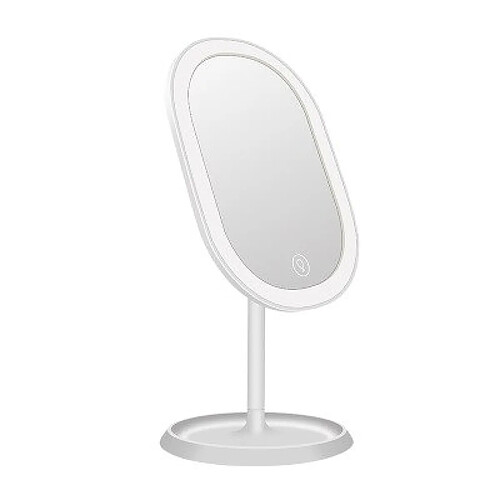 Universal Miroir de maquillage avec 20 miroirs de maquillage à LED Variateur tactile Piles rechargeables Verres à LED Étagère avec bureau | Miroir de salle de bains(blanche)