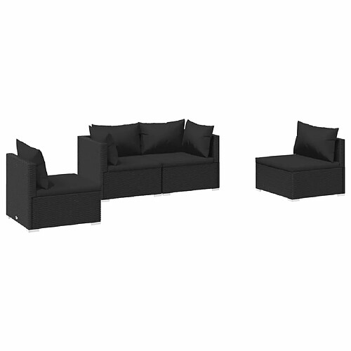 Maison Chic Salon de jardin 4 pcs + coussins - Mobilier/Meubles de jardin - Table et chaises d'extérieur Résine tressée Noir -MN88482